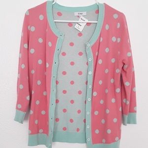 Womens Cardigan Mint and Pink pokadot